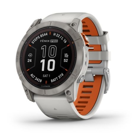 Garmin Fenix 7X Pro Sapphire Solar Titánium/Ködszürke-Narancs szíj