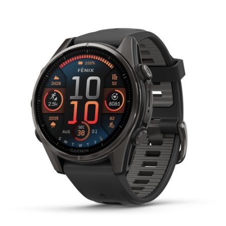 Garmin Fenix 8 AMOLED 43mm Sapphire KarbonSzürke DLC Titánium Fekete/Sötétszürke szilikon szíj 