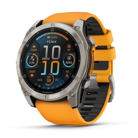 Garmin Fenix 8 AMOLED 51mm Sapphire Titánium/Narancs-Grafit szilikon szíj 