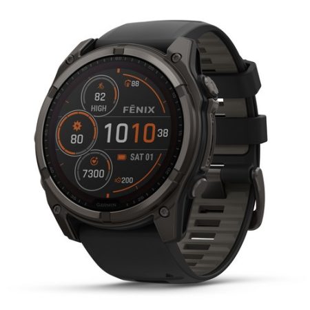 Garmin Fenix 8 SOLAR 51mm Sapphire Karbonszürke DLC Titánium/Fekete-Sötétszürke szilikon szíj 