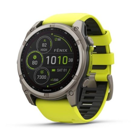 Garmin Fenix 8 SOLAR 51mm Sapphire Titánium/Neonsárga-Grafitszürke szilikon szíj 